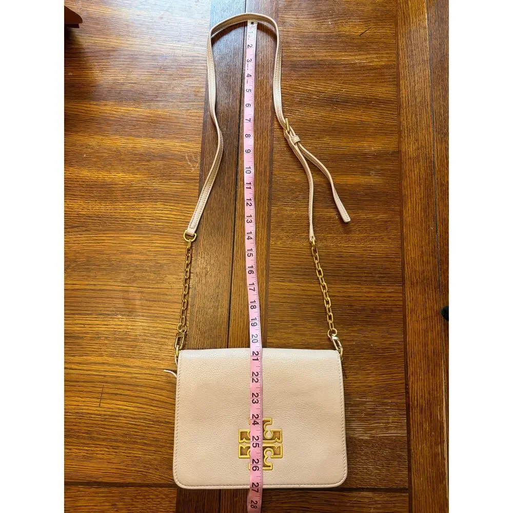 Tory Burch Britten Combo Crossbody Bag Pebbled Leather Chain Purse Gold Logo